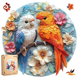 Wooden Puzzles for Adults, Parrots Flower Wooden Jigsaw Puzzles 500pcs,16.5x16.9in, Royal, Unique Shape Animal Adult Puzzles, Irregular Wood Puzzles Creative Gift for Adults and Kids Family Game