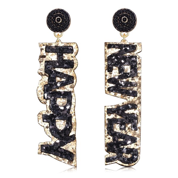 New Year Earrings for Women Sequins Happy New Year Letter