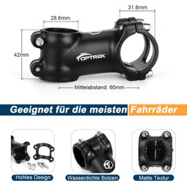 toptrek Bicycle Handlebar Stem, Handlebar Riser Bicycle 31.8 mm x 35 mm / 45 mm / 60 mm / 70 mm, Bicycle Stem Aluminium +7°, Handlebar Stem Waterproof and Rustproof, Stem Handlebar Riser for Road