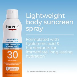 Eucerin Spray de protección solar de hidratación avanzada SPF 30, 6 onzas | Protector solar ligero en aerosol SPF 30 con ácido hialurónico y humectant