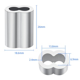 1/4'' (6 mm) Aluminum Crimping Loop Sleeves 30 pcs, Cable Ferrule Wire Rope Connectors