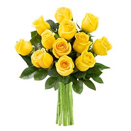 KaBloom Bouquet of 12 Fresh Yellow Roses (Farm-Fresh, Long-Stem) with Vase