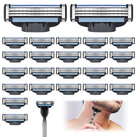 Razor Blade Refills for Men - 24PCS Compatible with Mach3 Razors, Dual Lubrication Blades for Extra Close & Comfortable Shave