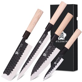 WILDMOK Left Handed 4pcs Knife Set GYUTO Sashimi Sushi Knife Sets for Left Handed, Fish Filleting Chef Knife for Kitchen German Steel Blade & Traditional Wooden Handle