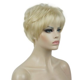 Lydell Short Straight Layered Synthetic Wigs with Hair Bangs for Women Blonde