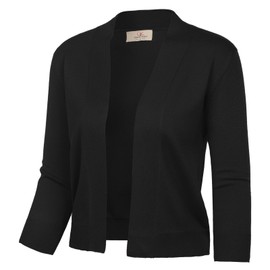 GRACE KARIN Women Cardigan for Summer 3/4 Sleeve Lightweight Knit Sweater Elastic Open Front Shrug Bolero Black L