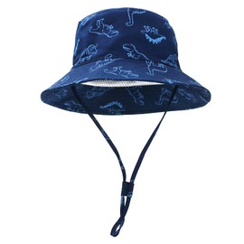 Umeloeo Baby Hat, Children's Hat, Safari Hat, Dinosaur Print, Sun Hat, Cute, For Toddlers, Skin-friendly, UV Protection, Lightweight, Foldable, For Kindergarten, School, Excursions, Playing at the Beach, Boys, Girls, Adjustable Size, Large, Navy)