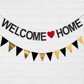 LYJOW Welcome Home Garland Welcome Home Garland Banner + Triangle Flag Banner Gold Welcome Back for Classroom Decoration Welcome Home Garland Gold Triangle Flag