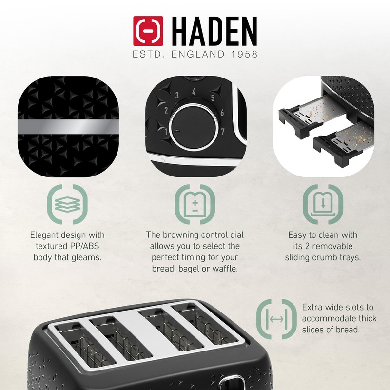 Haden Starbeck 4 Slice Wide Slot Stainless Steel Toaster with