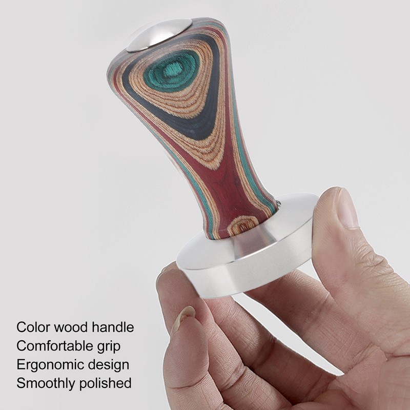Colorful Wood Coffee Flat Tamper Stainless Steel Base Powder Hammer