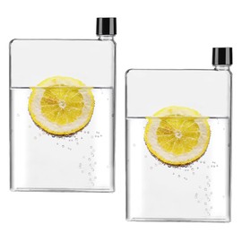 NASHRIO 2-Pack Gelible 420ml Clear Reusable Slim Flat Water Bottle - Portable for School, Sports, Travel, Dining Time. Fits in Pocket & Random Corner.