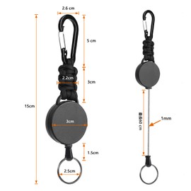 [Vencede] Reel Keychain, Elastic Reel Key Reel with Carabiner, Ultra Lightweight for Hanging Name Tags, Black 2 pack