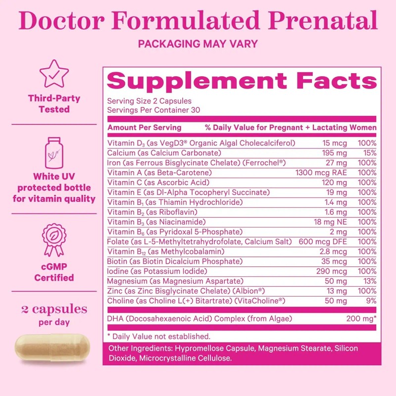 Multivitamínico Pink Stork Total Prenatal con DHA y Folato para