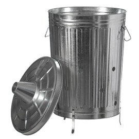 Gardenised 20-Gallon Galvanized Steel Incinerator Can with Lid & Vent Holes, High-Heat Outdoor Burn Bin for Leaves, Paper, Yard Waste & Garden Debris, Silver