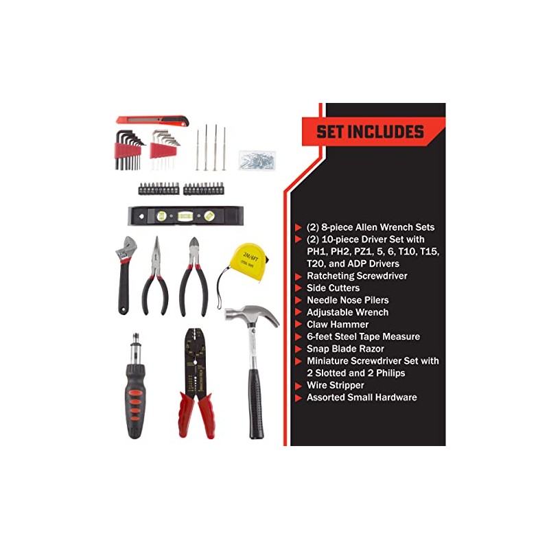 130-Piece Tool Set - Tool Kit with Hammer, Wrenches, Screwdriver,