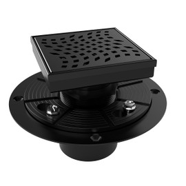 WEBANG 4 Inch Square Shower Drain Black Floor Drain with Flange Wave-Hole Pattern Cover Grate Removable SUS304 Stainless Steel Watermark&CUPC Certified Matte Black