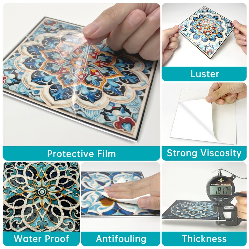 12 Pcs Tile Stickers Self Adhesive PVC+PE Wall Tiles Waterproof