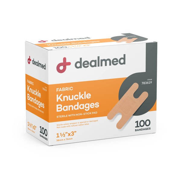 Dealmed Fabric Knuckle Flexible Adhesive Bandages – 100 Count (1 Pack) Bandages with Non-Stick Pad, Latex Free, Wound Care for First Aid Kit, 1 1/2" x 3"