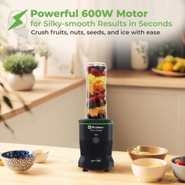 Koblenz Mix&Shake Blender, 20 oz Portable Blender, 600W Motor, Pulse, ON/OFF Functions, Stainless Steel Blades, Shakes, Sauces, Smoothie Maker, (1) 20 oz To-Go Bottle, Black, MSKM-600 C