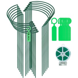 12 Pack Plant Support Stakes, Peony Cages and Supports Large 10" Wide x 24" High Tall Peony Ring Supports, Garden Plant Stakes for Outdoor Plants Rose, Tomato, Hydrangea, Flowers