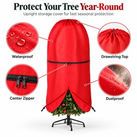 Upright Christmas Tree Storage Bag with Adjustable Straps, Zipper & Drawstring, Oxford Fabric Dust Cover, 3FT/4FT/5FT/9FT