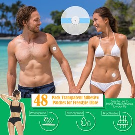 48 Packs Shower Waterproof Patch Transparent Adhesive Patches Waterproof CGM Sensor Covers Protectors for Precut Clear Overpatch Tape Sticker with Hole for Shower Swimming Cycling Running (Blue)