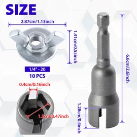 SPEEDWOX 11PCS 1/4" -20 Washer Wing Nuts Hurricane Shutter Panel Washered Wingnuts 1/4-20 Shutter Wing Nut Driver and Washered Nut with Storage Box