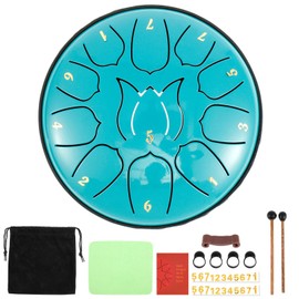 Rain Drum for Outside 6 Inches 11 Notes Steel Tongue Drum with Bag and Mallets, Chakra Rain Drum for Garden, Rain Drum for Musical Education Entertainment Meditation present (Lake Blue)