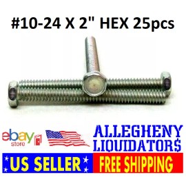 Unbranded (25) 10-24 x 2" INDENTED HEX HEAD MACHINE SCREW ZINC PLATED 3/16 UNSLOTTED NH