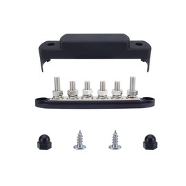 HoHuiJE 250A 12V Bus Bar Marine Power Distribution Terminal Block with Cover with 6 x 3/8" M10 Posts (Black) 12V-48V Negative for Suitable for Power Supply Systems of Cars, RVs, Ships, Yachts, etc.
