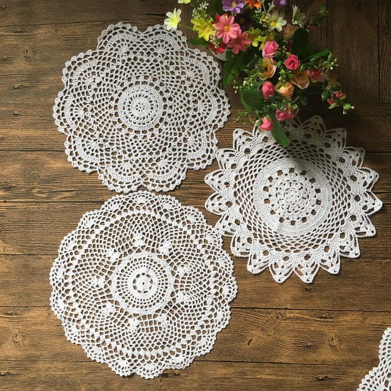 MINDPLUS Set of 5 Hand Crochet Doilies Cotton Crocheted Lace