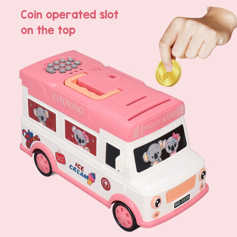 Kids Money Bank Bus Shaped Password Remote Control Unlock Music