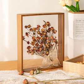 Wooden Dried Flower Photo Frame Dried Flower Display Stand Decorative Floating Photo Frame,Double Sided Plexiglass Shadow Box Picture Frame,for Display Dried Flowers,Handicrafts (Walnut color-8x12)