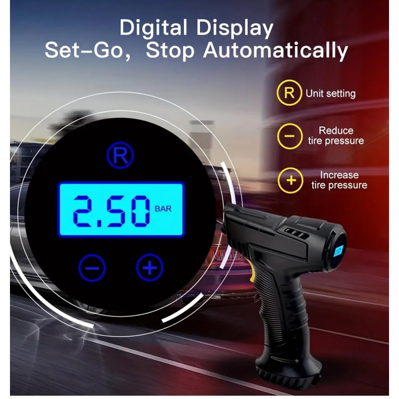 Digital Tire Inflator with LCD Display, LED Light, 250 PSI