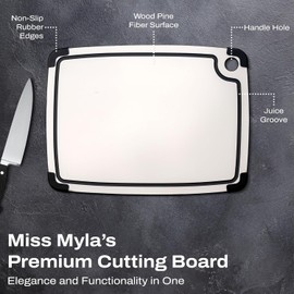 Pine Wood Composite Kitchen Cutting Board - Scratch Resistant, Dishwasher Safe, Deep Juice Groove & Rubber Edges - Durable, Knife-Friendly Surface for Meat, Veggies, Chopping & Food Prep – Small