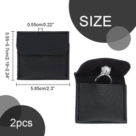 PH PandaHall 2pcs Leather Ring Pouch, Engagement Ring Case Cowhide Leather Jewelry Storage Bags Small Vintage Ring Pouch Wedding Ring Holder for Jewelry Ring Earring Storage, Black 2.3x2.2 Inch