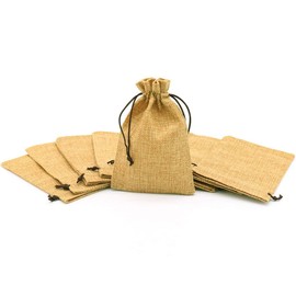 Leeyunbee Pack of 30 10 x 15 cm Jute Bags, Jute Bags with Drawstring, Linen Bag, Hessian Bags, Small Gift Bags for Jewellery, DIY, Crafts, Wedding, Party, Christmas (Light Brown)