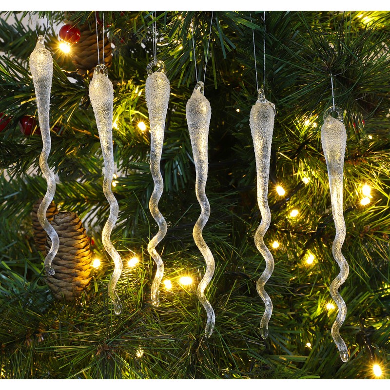 Toyland® Pack Of 6 - 15cm Glass Frosted Icicle Decorations