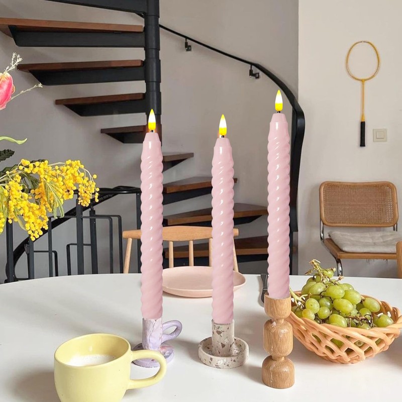 FCMSHAMD Pink Spiral Flameless Taper Candles, 9.8 Inch Flickering Candles