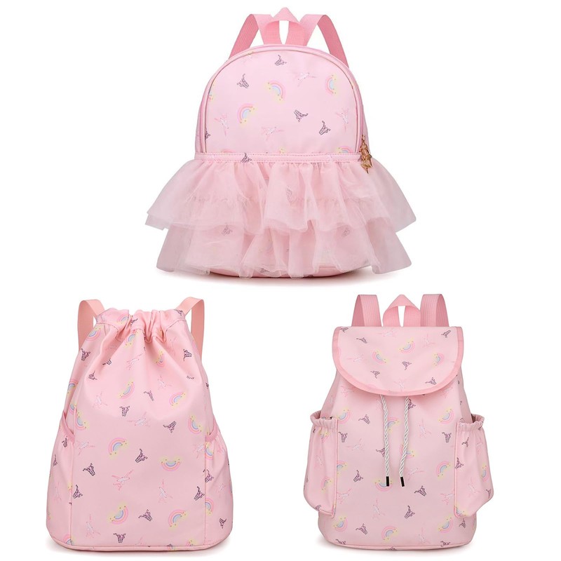 Yitengteng Ballet Backpack Rainbow Prints,Ittle Girls Ballerina Bag,Adorable Pink Kids