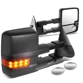 Compatible with Silverado/Sierra Black Manual Folding w/Amber LED Turn Signal Towing+Circle Blind Spot Mirror