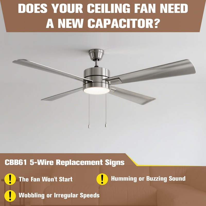 Podoy Ceiling Fan Capacitor CBB61 5 Wire for Compatible with