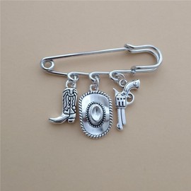 Generic Cute Cowboy Hat Cowboy Boot Charm Pendant Brooch, Punk Style Gun Charm Pin for Man Woman, Classic Western Jewelry Accessories