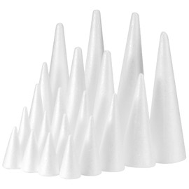 YURN Craft 28 Pack Foam Cones for Crafts, Foam Trees Cones, 7 Assorted Sizes Cones Shaped Foam (4,6,8,10,12,14,16") for Christmas Decorations, Gnomes, and DIY Art Projects.