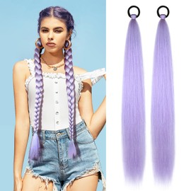 2 Pack Purple Ponytail Extension with Elastic Tie Straight Sleek Wrap Around Braid Ponytail Light Purple 26 Inch (Light Purple#)