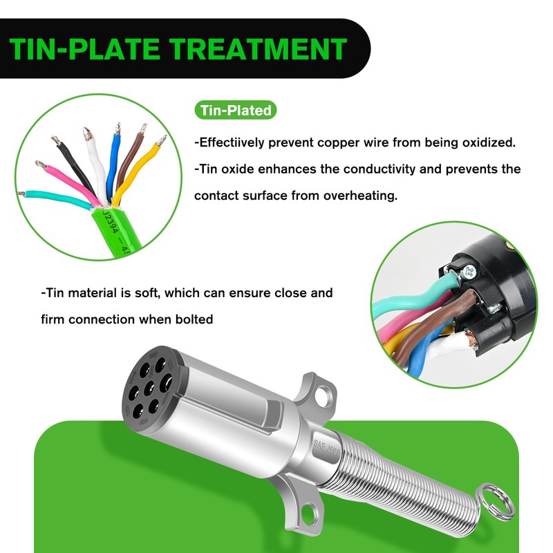 Nilight 12FT 7 Way Coiled ABS Cord Heavey Duty Zinc