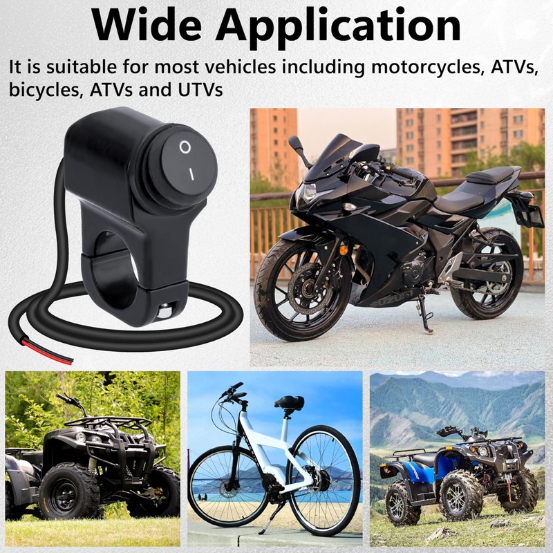 Motorcycle Handlebar Switch 12V, Waterproof Motorcycle Light Toggle Switch, Aluminum