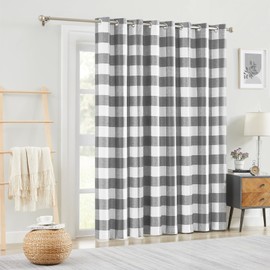 Melodieux Buffalo Check Plaid Patio Door Curtain 96 Inches Long, Thermal Insulated Extra Wide Blackout Curtains for Sliding Glass Doors, Grommet Room Divider Drape, Grey, 100 x 96 Inch, 1 Panel
