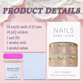 Floral Press on Toenails Short Square Fake Toe Nails with White Flower Design Summer False Toenails Pink Glossy Reusable Acrylic Toenails Full Cover Glue on Toe Nails for Women Girls 24Pcs