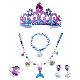 YTUCASSix Piece Set of Mermaid Crown with Princess Jewelry Set, Mermaid Necklace Bracelet Earring Ring Hairpin Set, Princess Jewelry Party's Most Popular Dressing Accessories Gift